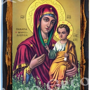 Virgem Maria Myrtidiotissa de Kythera Ortodoxa Grega Russa Monte Athos Ícone cristão bizantino em madeira