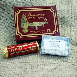 Wick for Oil Candle (Kantilokeri) - Wicks made from Bee&#39;s Wax - Original Incense Resin 20gr. and Charcoal Roll (27mm) 6 Tablets from Athos