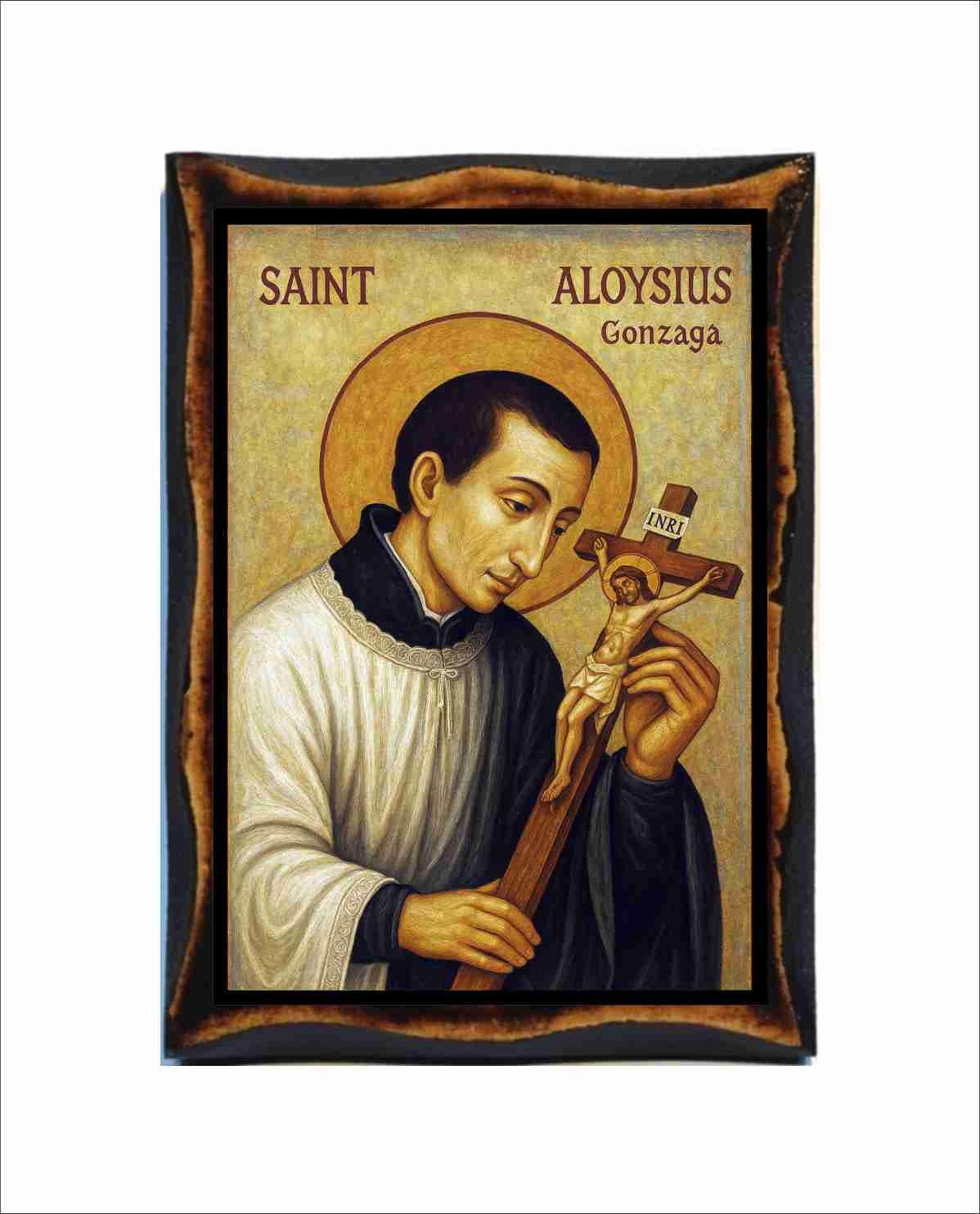 Simonetta Carpini,1号大、油彩,画廊保証書 Saint Aloysius Gonzaga - Byzantine Icon - Catholic Holy Card on