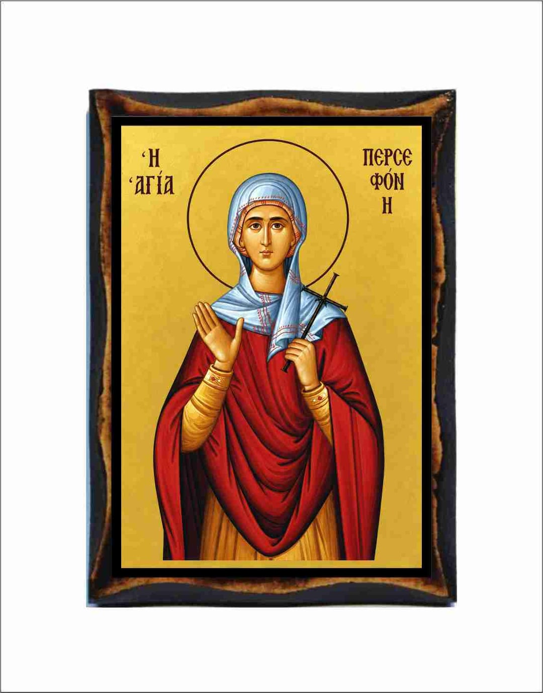 Saint Persephone Icon - Byzantine Art - Orthodox Holy Card on