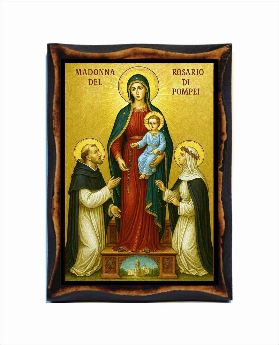 Our Lady of the Rosary Icon - Byzantine Art - Holy Card on Handmade ...