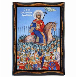Constantine XI Dragases Palaiologos  - Byzantine Art - Holy Card on Handmade Wood Plaque