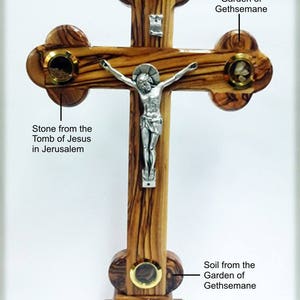 Jerusalem Crucifix Self-adhesive Base ,Olive wood crucifix hanging with holy land Ingredients handmade Jerusalem 13&quot; - 7,50&quot;- 33x19cm