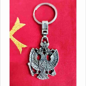 Metal Keychain with a Double Headed Eagle - Metal Keychain with Byzantine Symbol - Handmade Keychain with Byzantine Eagle - Symbol of Faith