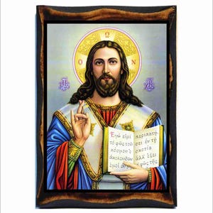 Jesus Christ Blessing Icon - Orthodox Icon on Handmade Wooden Plaque,Catholic Religious Art