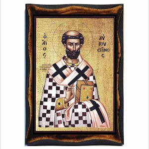 Sint-Augustinus van Nijlpaard - Byzantijnse kunst - orthodox-katholieke heilige kaart op handgemaakte houten plaquette