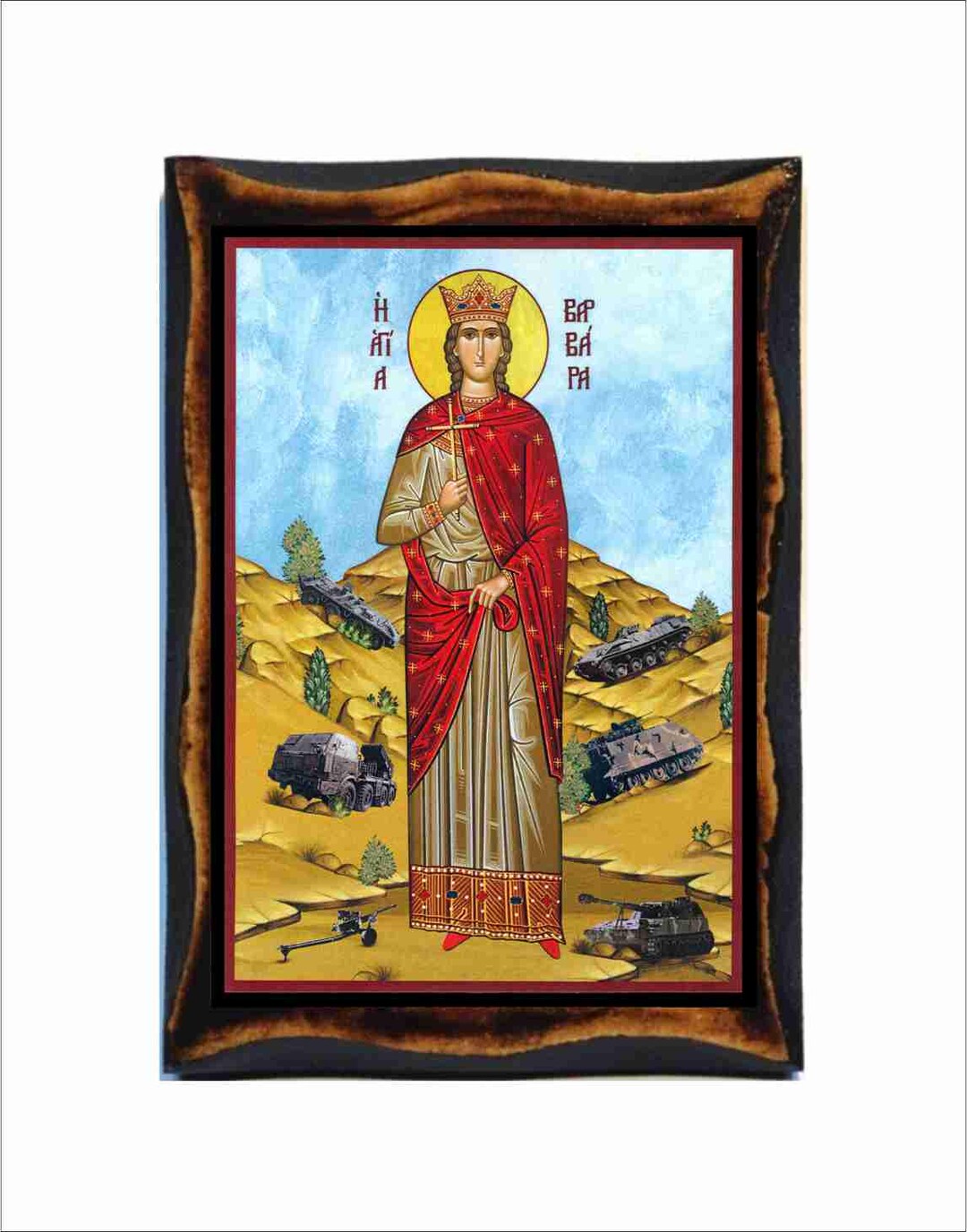 Saint Barbara Icon - Byzantine Art - Catholic Holy Card on Handmade ...