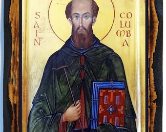 Saint Columba, Apostle to the Picts Christian Icon on Wood