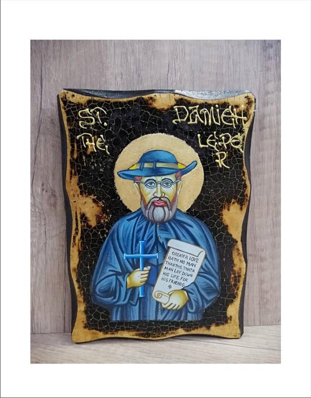 Saint Damien of Molokai Handmade Wood Icon With Golden Leaf 24K - Etsy