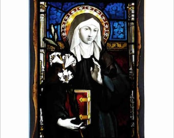 Saint Scholastica Icon - Byzantine Art - Catholic Holy Card on Handmade Wood Plaque