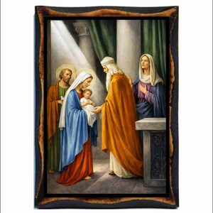Presentation of Jesus at the Temple Icon - Byzantine Art - Holy Card on Handmade Wood Plaque