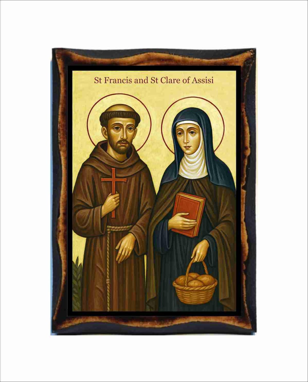Francis and Clare of Assisi Icon - Byzantine Art - Holy Card on ...