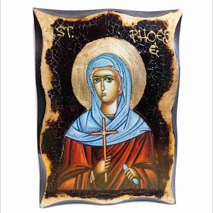 Saint Phoebe the deaconess - Santa Febe - Phœbé de Cenchrée - Phoibe  Handmade Wood Icon on plaque with physical aging and Golden Leaf 24K