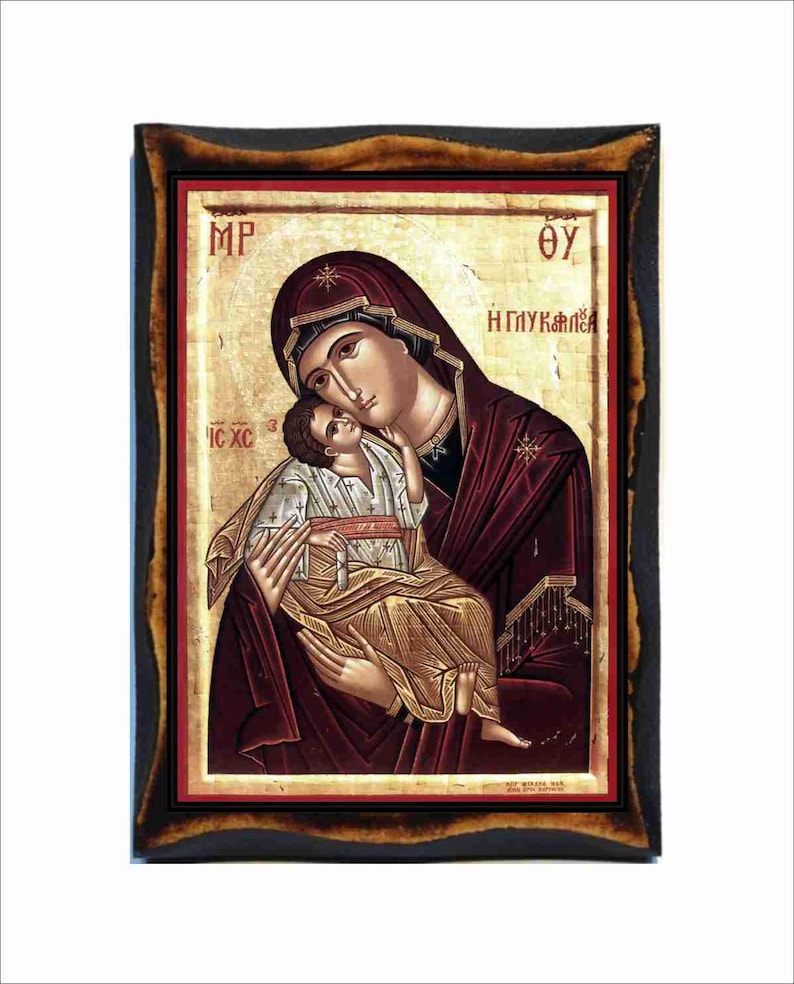 Virgin Mary Sweet Kiss Icon - Byzantine Art - Orthodox Holy Card on ...