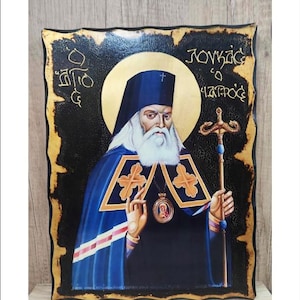 Luke the Blessed Surgeon - Saint Luke the Doctor - Lukas der Bekenner Handmade Wood Icon with physical aging and Golden Leaf 24K