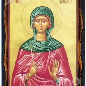 SAINT ASPASIA Greek Orthodox Byzantine Christian Icon on Wood