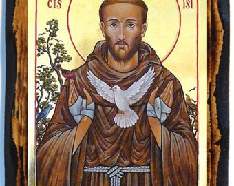 Saint Francis of Assisi Catholic Christian Handmade wood icon on plaque
