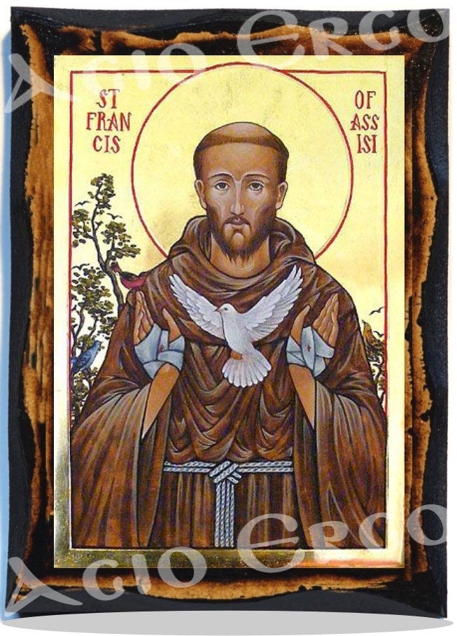 Saint Francis of Assisi Catholic Christian Handmade wood icon on plaq…