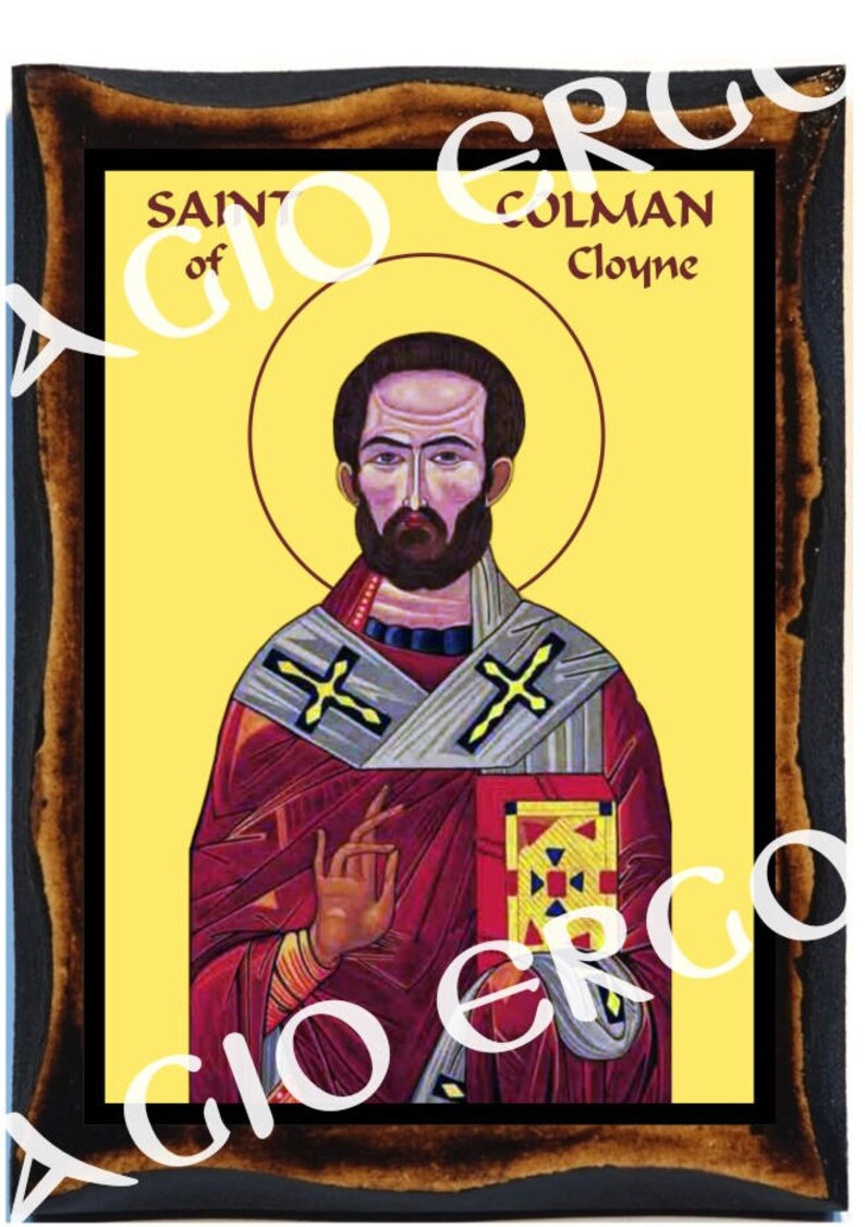 Saint Colman Kolonat Roman Christian Catholic Wood Icon Plaque image 1