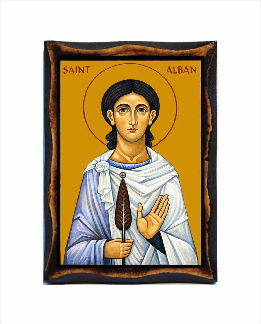 Saint Alban Icon - Byzantine Art - Catholic Holy Card on Handmade Wood ...