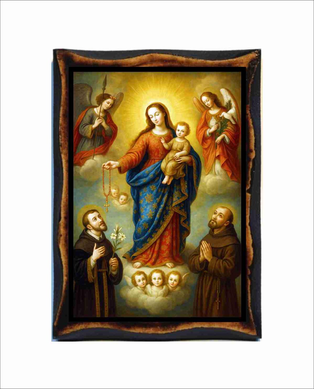 Our Lady of the Rosary Icon - Orthodox Icon on Handmade Wooden Plaque ...
