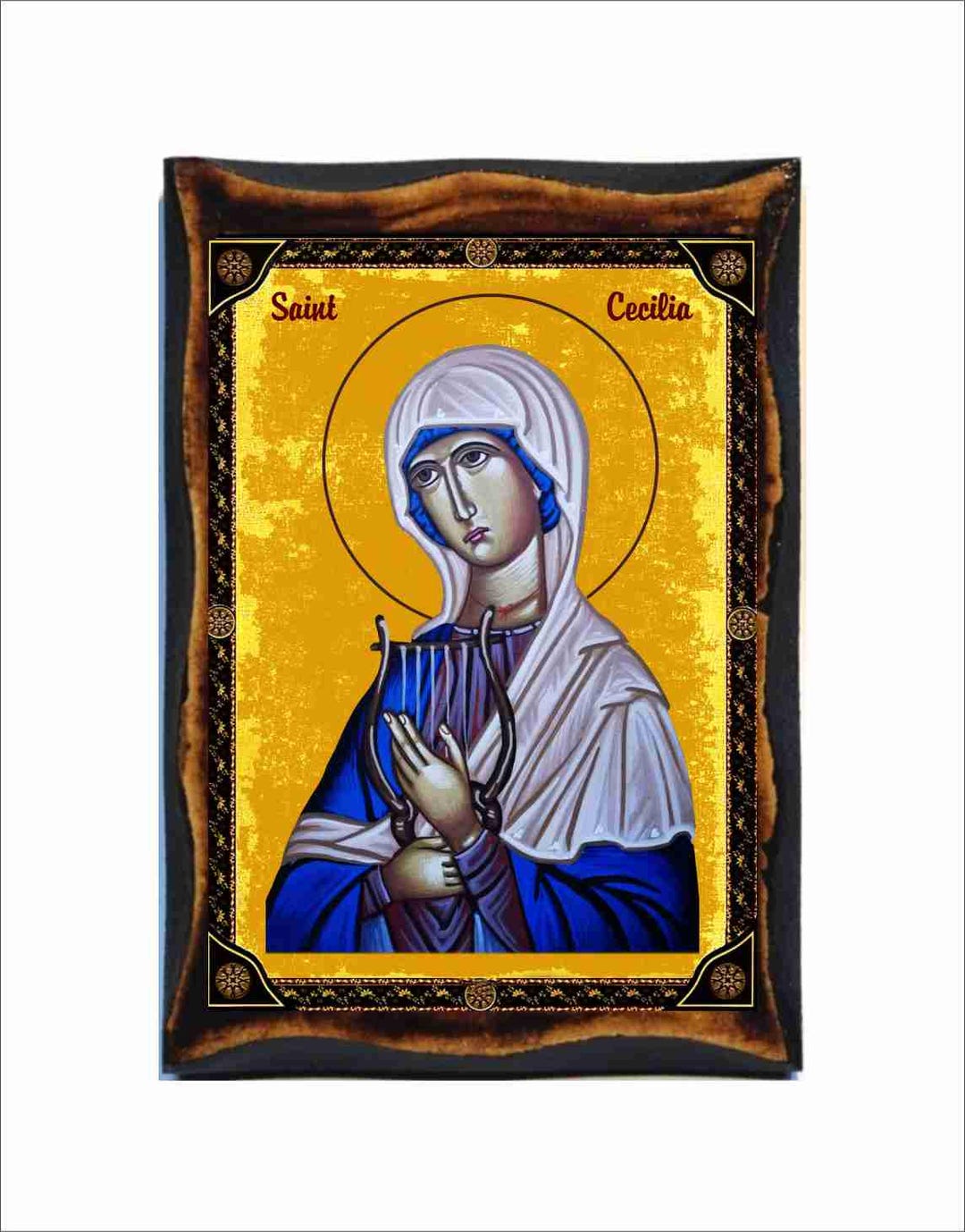 Saint Cecilia Icon - Byzantine Art - Catholic Holy Card on Handmade ...