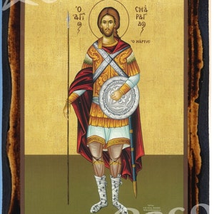 Saint Smaragdos Greek Orthodox Russian Mount Athos Byzantine Christian Catholic Icon on Wood