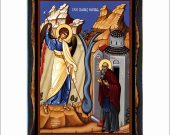 Miracle at Chonae by Archangel Michael - Byzantine Art -Holy Card on Handmade Wood Plaque