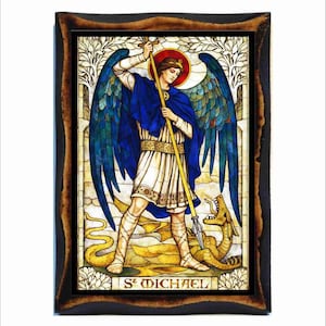 イコン　◇聖大天使ミカエル◇　ギリシャ職人の手描き　テンペラ画 大天使ミカエルのイコン - ビザンチン美術 - 手作りの木製プラークに