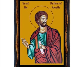 Saint Nathanael - Nathanael the Apostle Handmade woodHoly card icon on plaque