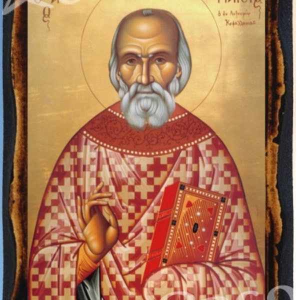 Saint Panagis Basias of Kefallonia - Greek Orthodox Russian Mount Athos Byzantine Christian Catholic Icon on Wood