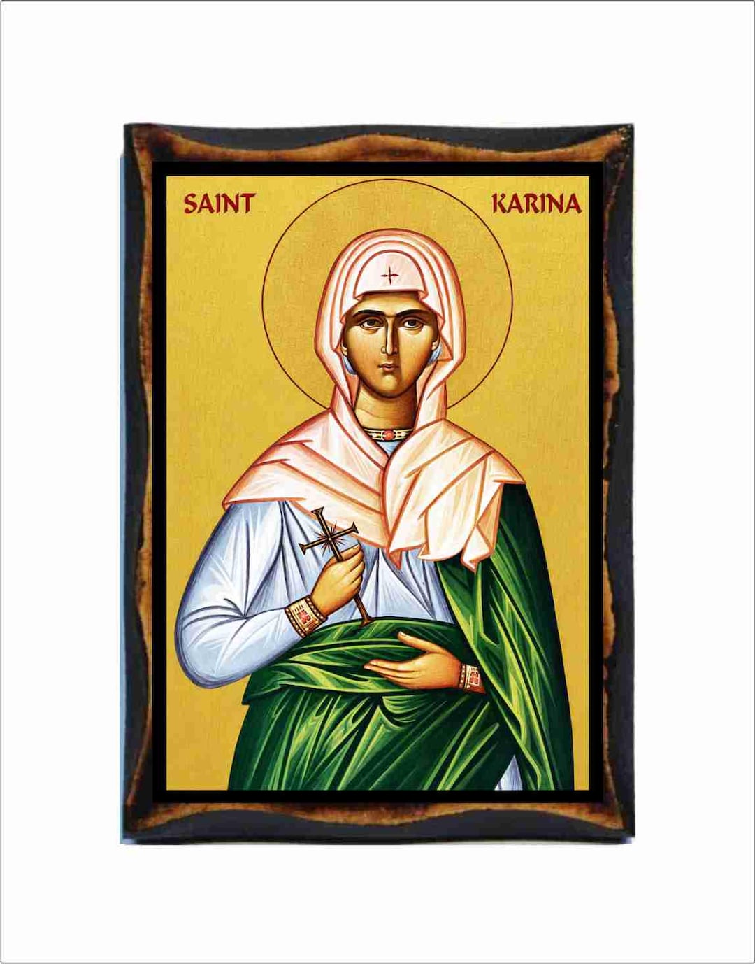Saint Karina Icon - Catholic Holy Card on Handmade Wood Plaque - Etsy