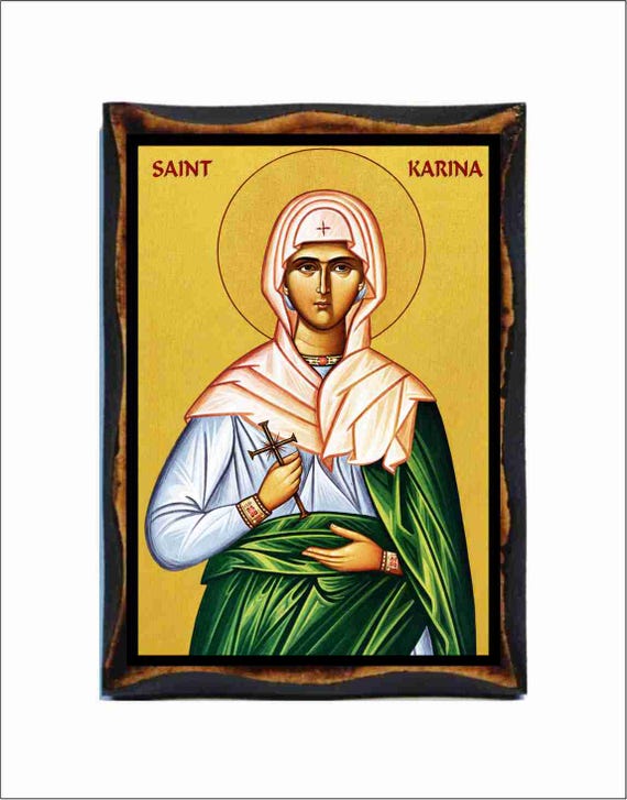 Simonetta Carpini,1号大、油彩,画廊保証書 Saint Karina Icon - Catholic Holy Card on Handmade Wood Plaque - Etsy