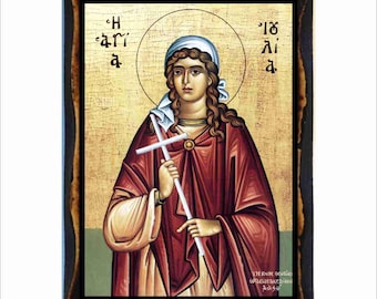 Saint Julia Icon - Byzantine Art - Orthodox Catholic Holy Card on Handmade Wood Plaque