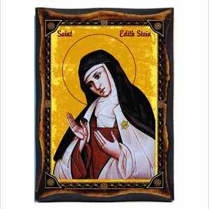 Icône Sainte Edith de Wilton - Art byzantin - Carte sainte catholique sur plaque de bois faite main