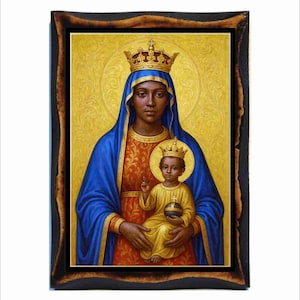 Onze-Lieve-Vrouw van Afrika-icoon - orthodox icoon op handgemaakte houten plaquette, katholieke religieuze kunst