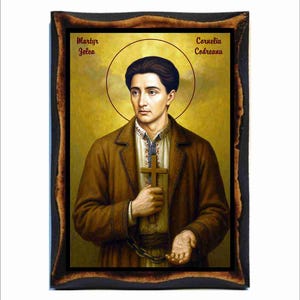 Corneliu Codreanu Icon - Byzantijnse kunst - orthodox-katholieke heilige kaart op handgemaakte houten plaquette