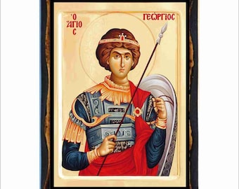 Saint George-pictogram - Byzantijnse kunst - orthodox-katholieke heilige kaart op handgemaakte houten plaquette