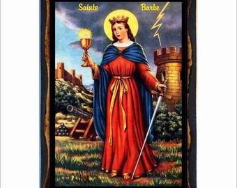 Saint Barbe Icon - Byzantine Art - Orthodox Holy Card on Handmade Wood Plaque