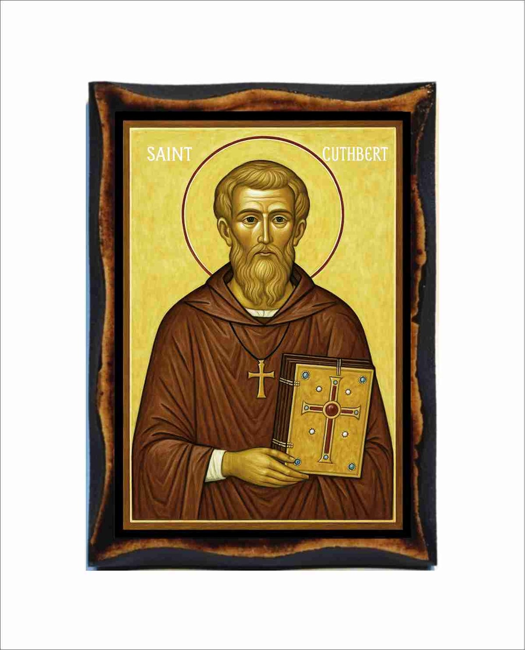 Saint Cuthbert - Byzantine Icon - Catholic Holy Card on Handmade Wood ...