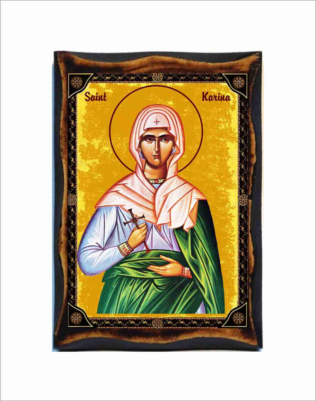 Saint Karina Byzantine Icon - Catholic Holy Card on Handmade Wood ...