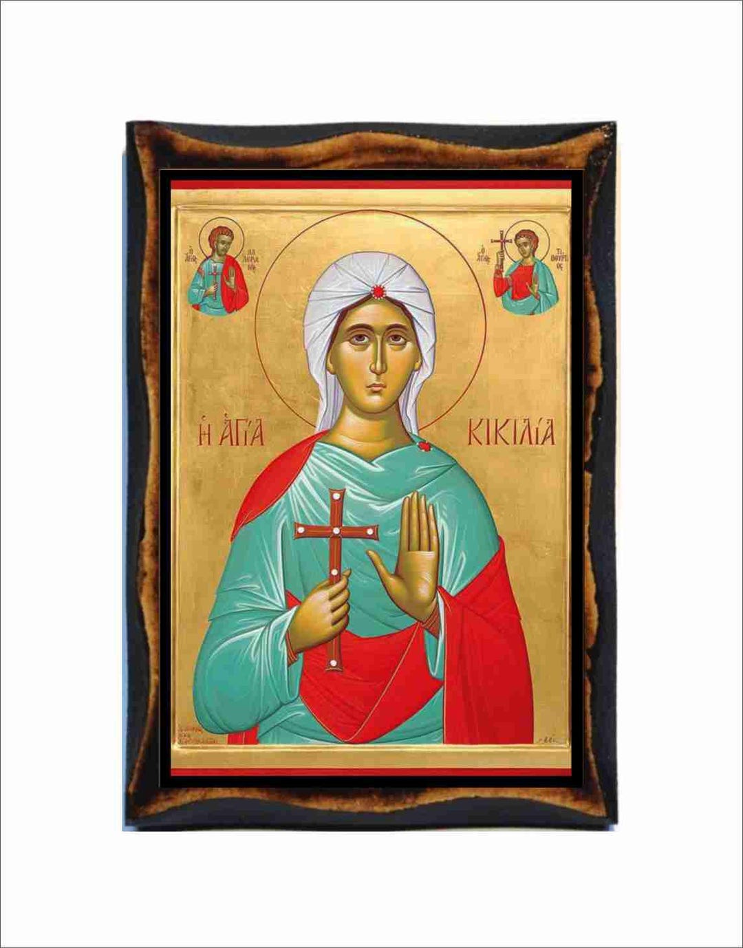 Saint Cecilia Icon: Byzantine Art - Catholic Holy Card on Handmade Wood ...