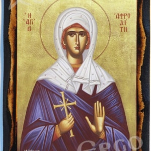 Saint Aphrodite Greek Orthodox Byzantine Christian Icon on Wood