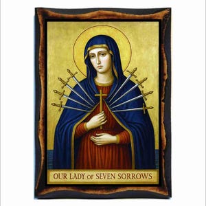 Our Lady of Sorrows Icon - Orthodox Icon on Handmade Wooden Plaque,Catholic Religious Art