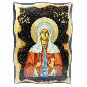 Christina of Tyre - Christine - Cristina di Bolsena - Cristina da Tiro Handmade Wood Icon on plaque with physical aging and Golden Leaf 24K