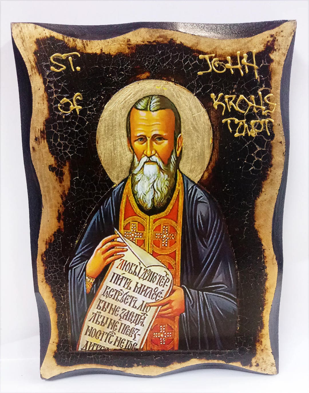 Saint John of Kronstadt Handmade Wood Icon on Plaque With - Etsy