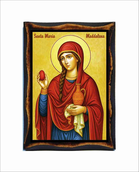陶版画　マリア Mary Magdalene Placca Mary Magdalene Icon - Byzantine Art - Catholic Holy Card on