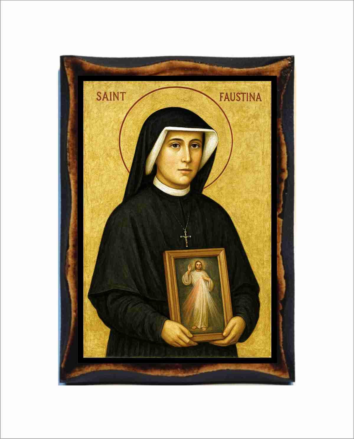 Faustina Kowalska Icon - Byzantine Art - Catholic Holy Card on Handmade ...