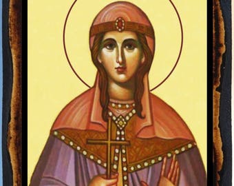 Saint Alina of the Forest, Saint Aline Handmade wood icon on plaque