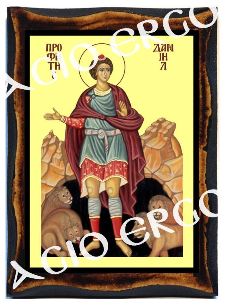 Prophet Daniel Greek Orthodox Russian Mount Athos Byzantine Roman Christian Catholic Wood Icon Plaque 画像 1